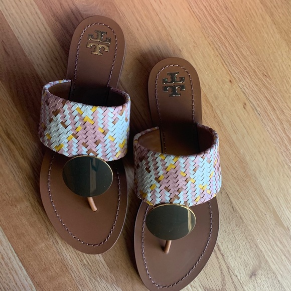 NWT Tory Burch Patos Disk Sandal in Neutral Woven 8 - Picture 7 of 12